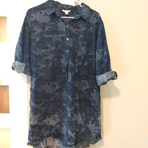 Cato Womens Navy Camouflage Button Down Mini Dress Sz large